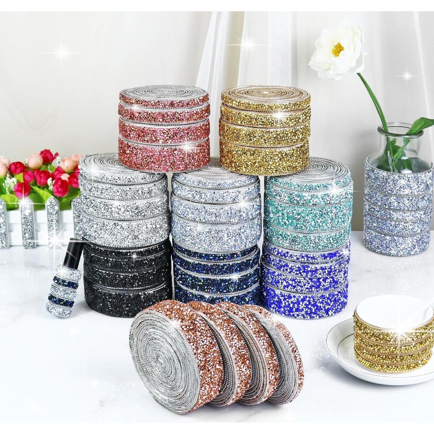 Cinta de Rhinestone Autoadhesiva Dowarm 2.74m 1cm Dorada