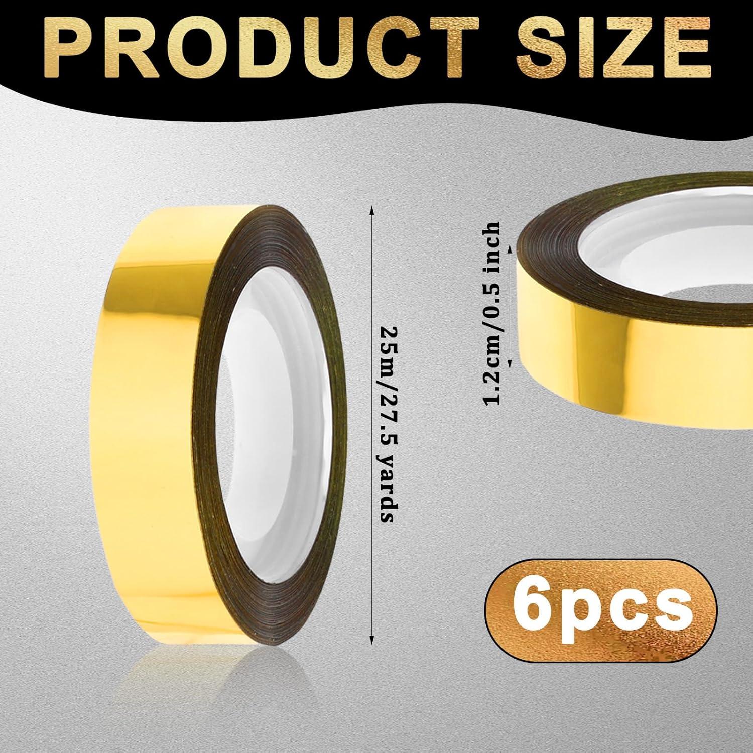 6 Rollos de Cinta Decorativa Dorada Psyqtsuary 1.2cm x 25m