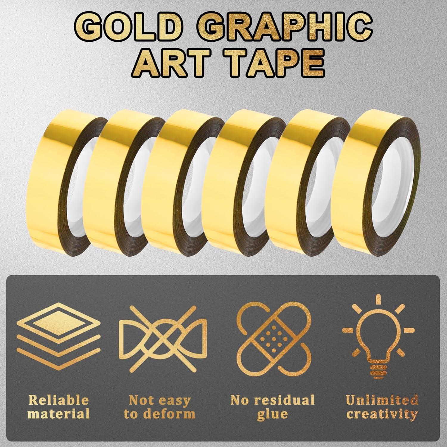 6 Rollos de Cinta Decorativa Dorada Psyqtsuary 1.2cm x 25m