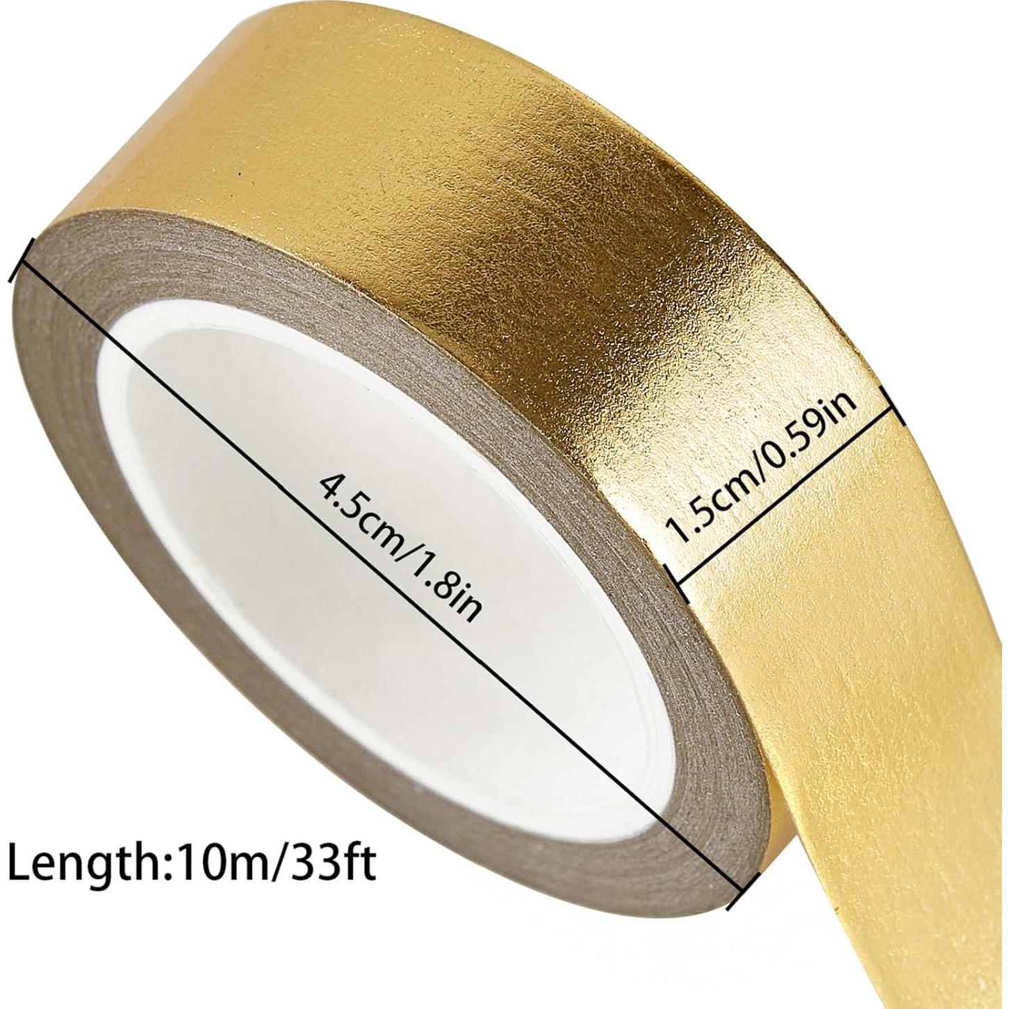 Cinta Washi Dorada Qyueyue - 2 Rollos 15mm x 10m Autoadhesiva