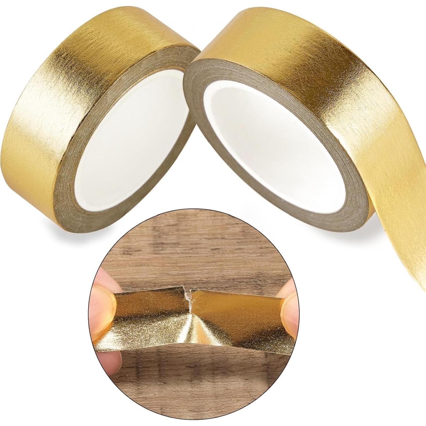 Cinta Washi Dorada Qyueyue - 2 Rollos 15mm x 10m Autoadhesiva