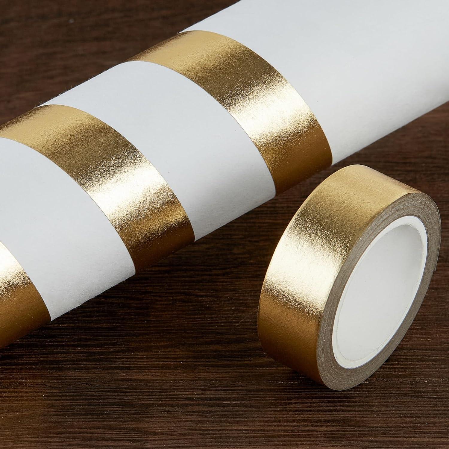 Cinta Washi Dorada Qyueyue - 2 Rollos 15mm x 10m Autoadhesiva