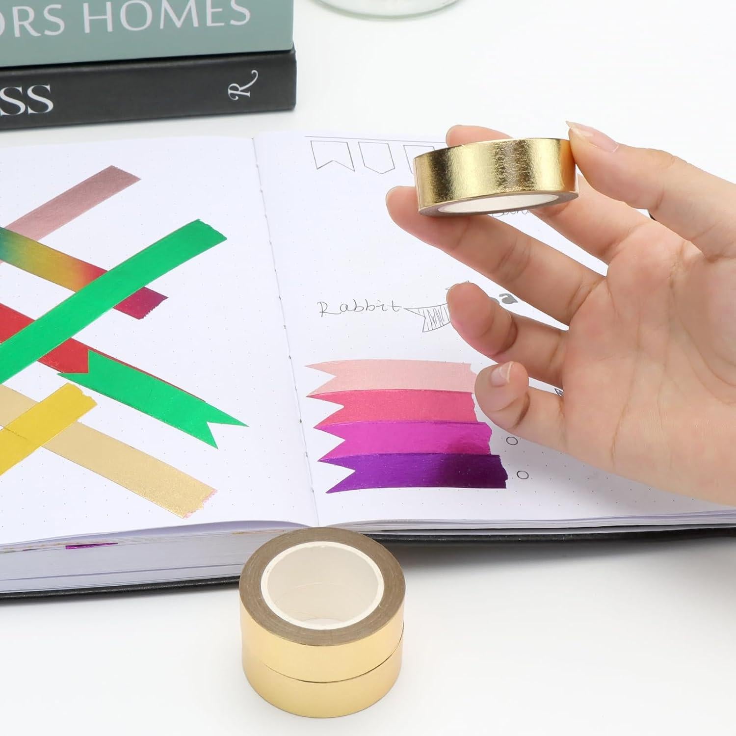 Cintas Washi Metálicas Doradas NatSumeBasics 3 Rollos 15mm x 10m