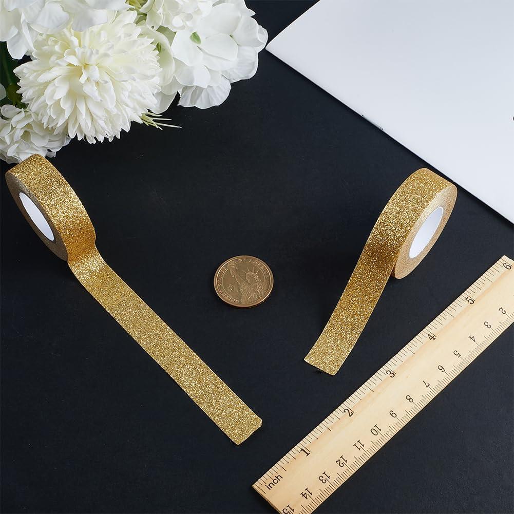 GORGECRAFT 3 Rolls 16.4 Yard x 0.6 Inch Glitter Adhesive Tape Foil Masking Tapes Gold Washi Paper Stick for DIY Scrapbook Decorative Adhesive Tapes Craft and Gifts