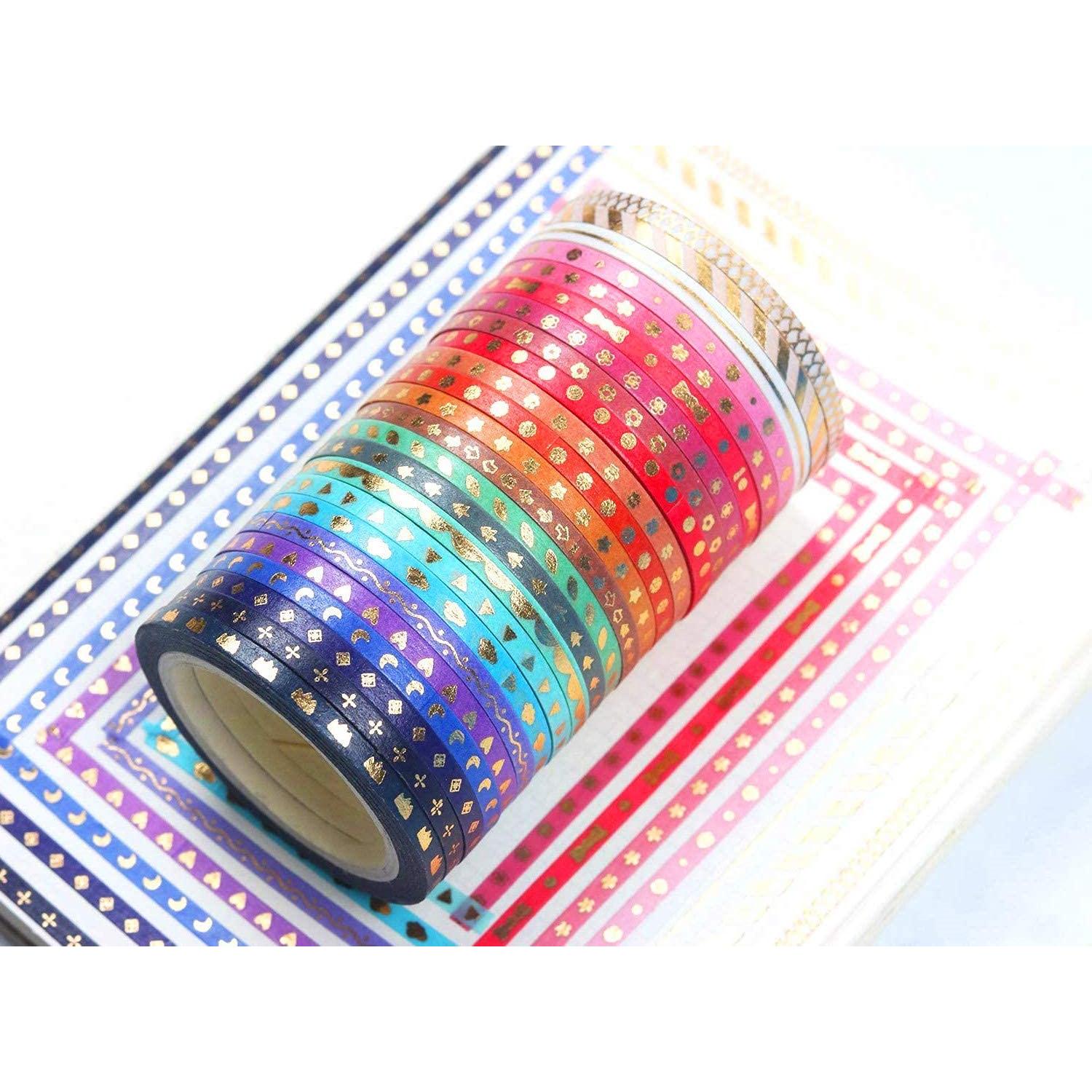 Cinta Washi Decorativa YUBX 24 Rollos 3mm Oro Foil