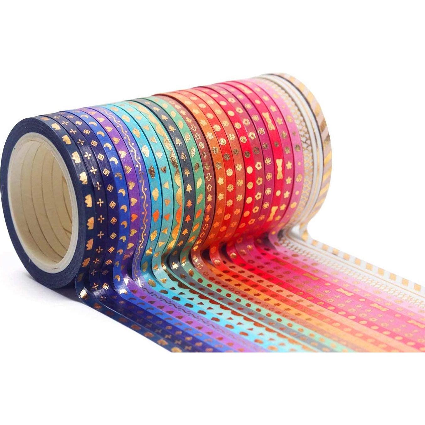 Cinta Washi Decorativa YUBX 24 Rollos 3mm Oro Foil