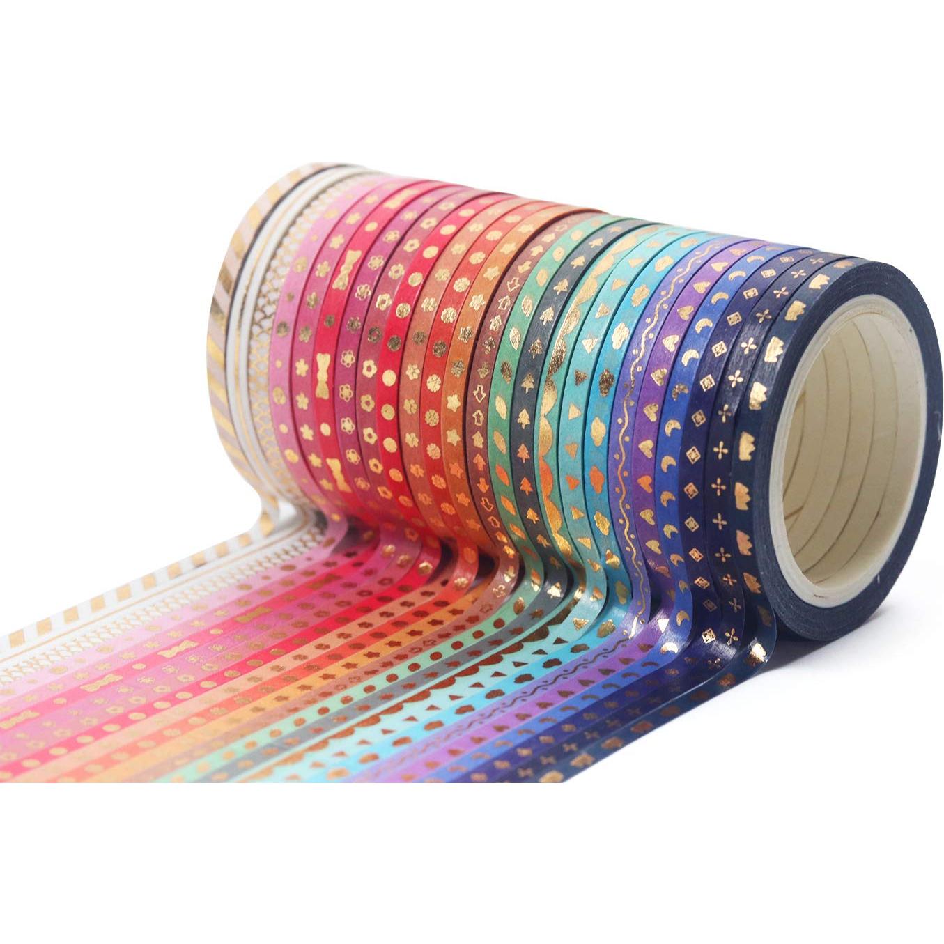 Cinta Washi Decorativa YUBX 24 Rollos 3mm Oro Foil