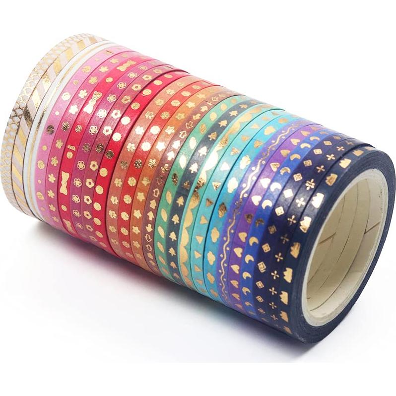 Cinta Washi Decorativa YUBX 24 Rollos 3mm Oro Foil