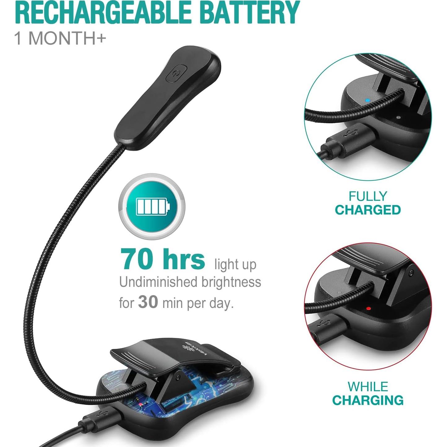 Luz de Libro Recargable Vekkia BK-03-BL, 3 Temperaturas y 3 Brillos