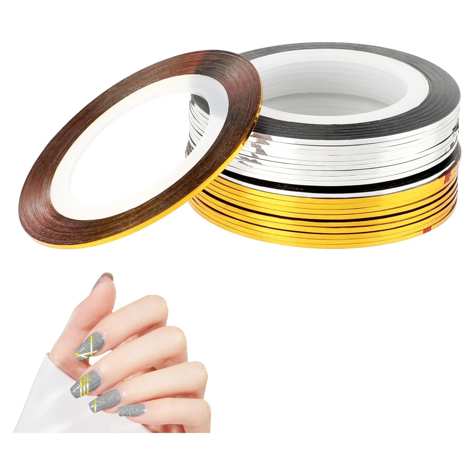 20 Rollos Cinta de Rayado para Uñas Dorada y Plateada 1mm