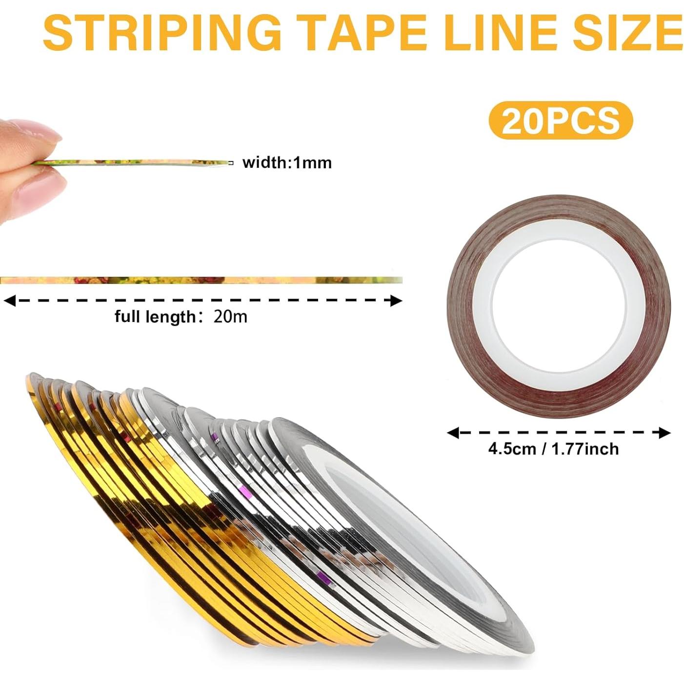20 Rollos Cinta de Rayado para Uñas Dorada y Plateada 1mm
