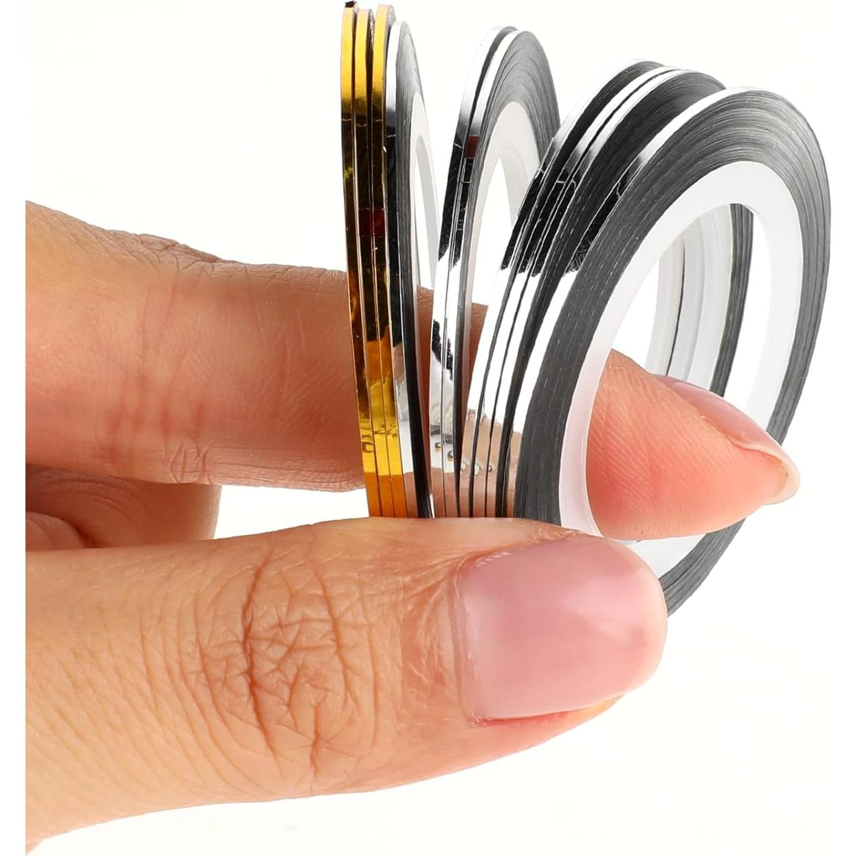 20 Rollos Cinta de Rayado para Uñas Dorada y Plateada 1mm