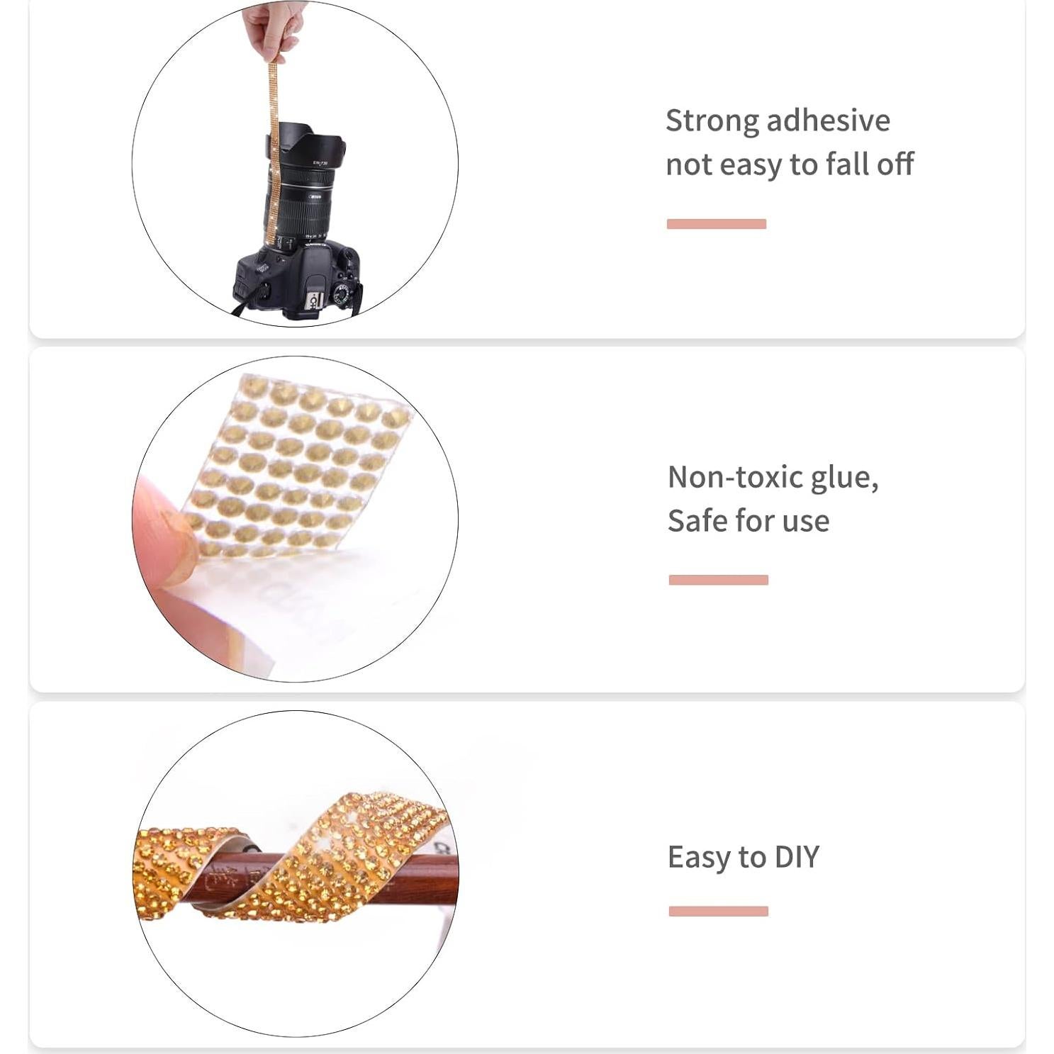 Cinta de Rhinestone Autoadhesiva Grande&Sueño 1.3 cm x 3 m Dorado