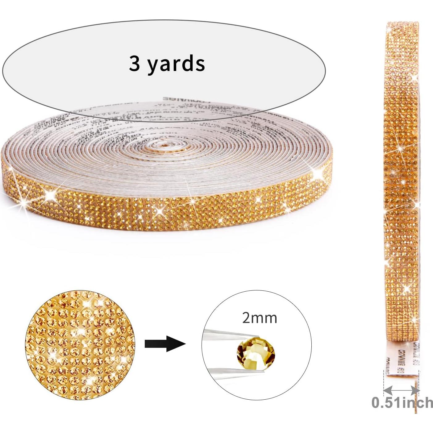 Cinta de Rhinestone Autoadhesiva Grande&Sueño 1.3 cm x 3 m Dorado