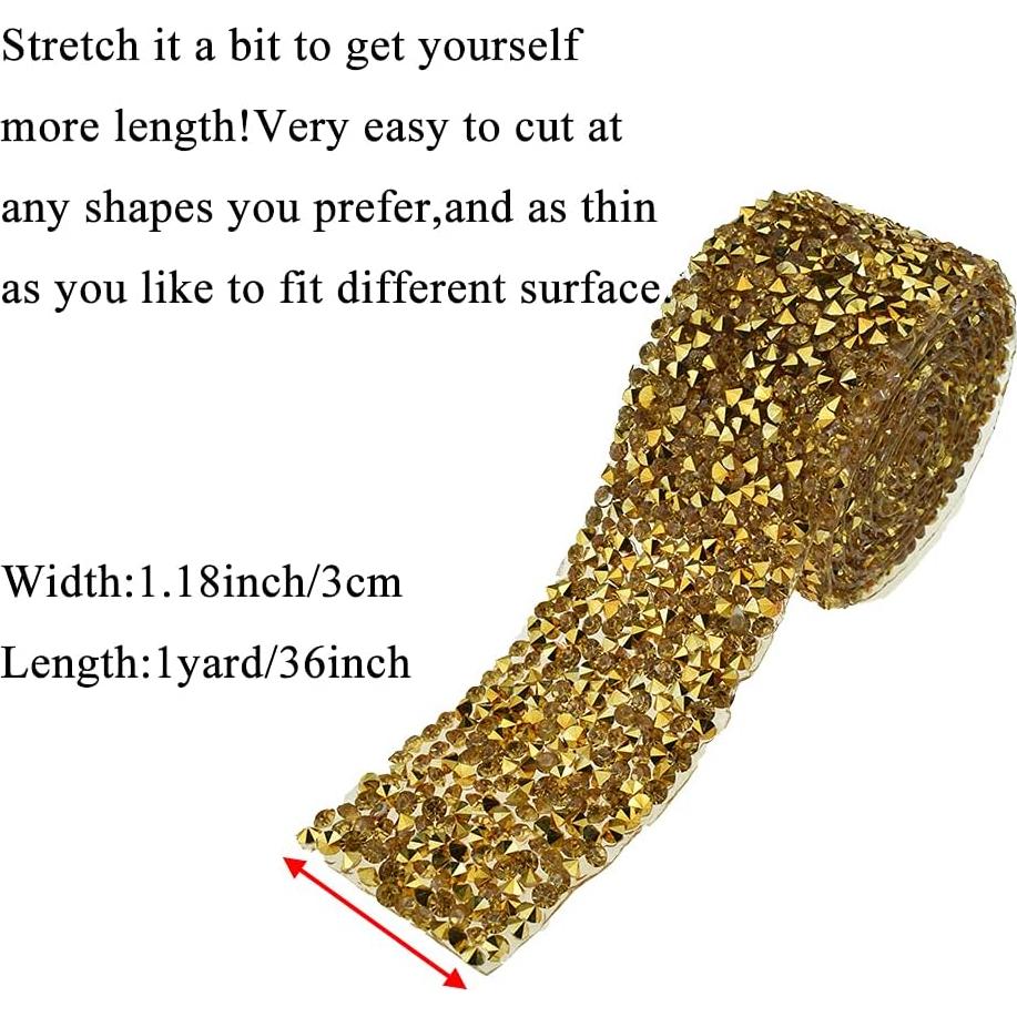 Cinta de Rhinestone Adhesiva HAHIYO 0.91m x 3cm Dorado