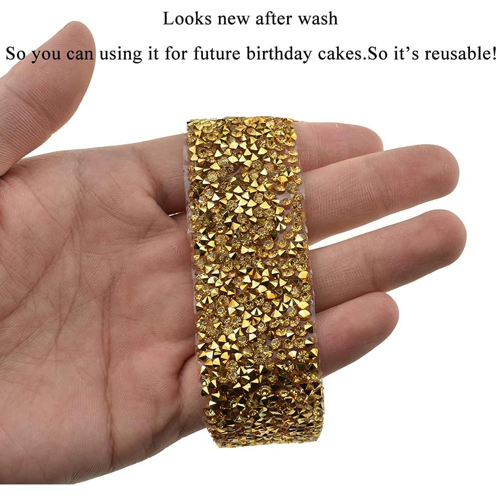 Cinta de Rhinestone Adhesiva HAHIYO 0.91m x 3cm Dorado