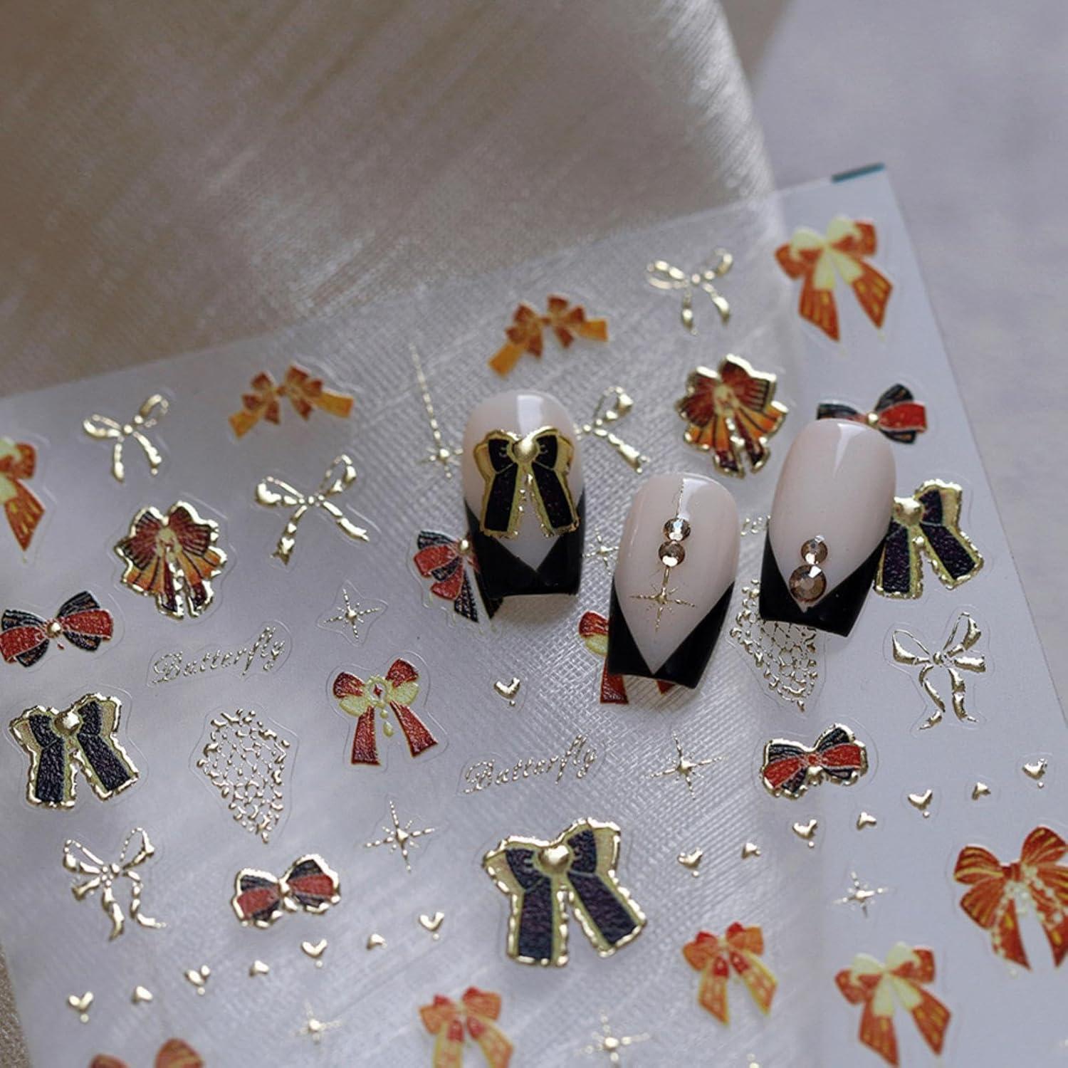 Calcomanías de Uñas 5D Maigitur Lazo Dorado Autoadhesivas