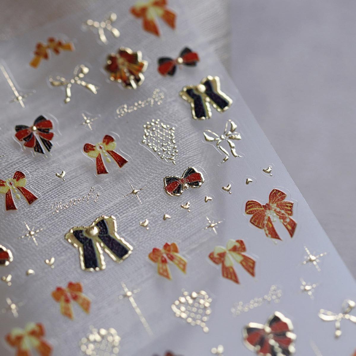 Calcomanías de Uñas 5D Maigitur Lazo Dorado Autoadhesivas