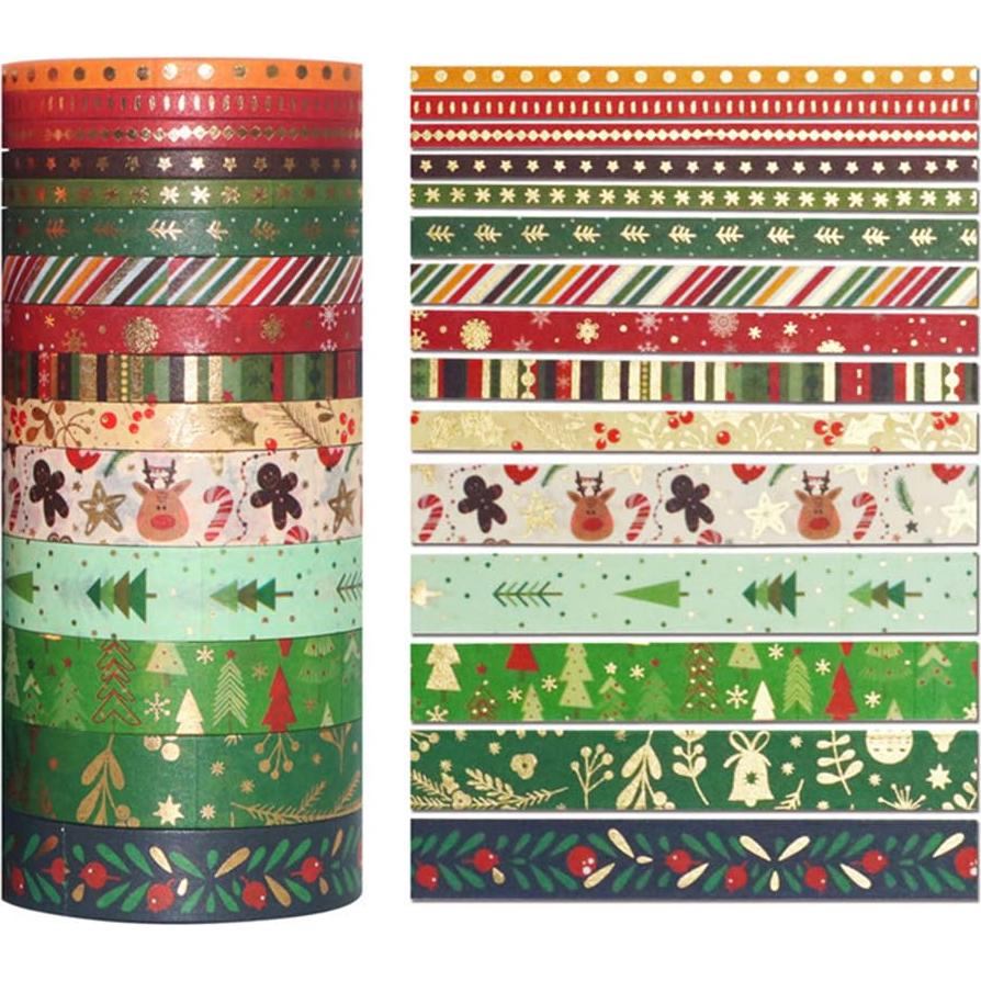 Juego de Cinta Washi de Navidad 21 Rollos Zellykool 5m