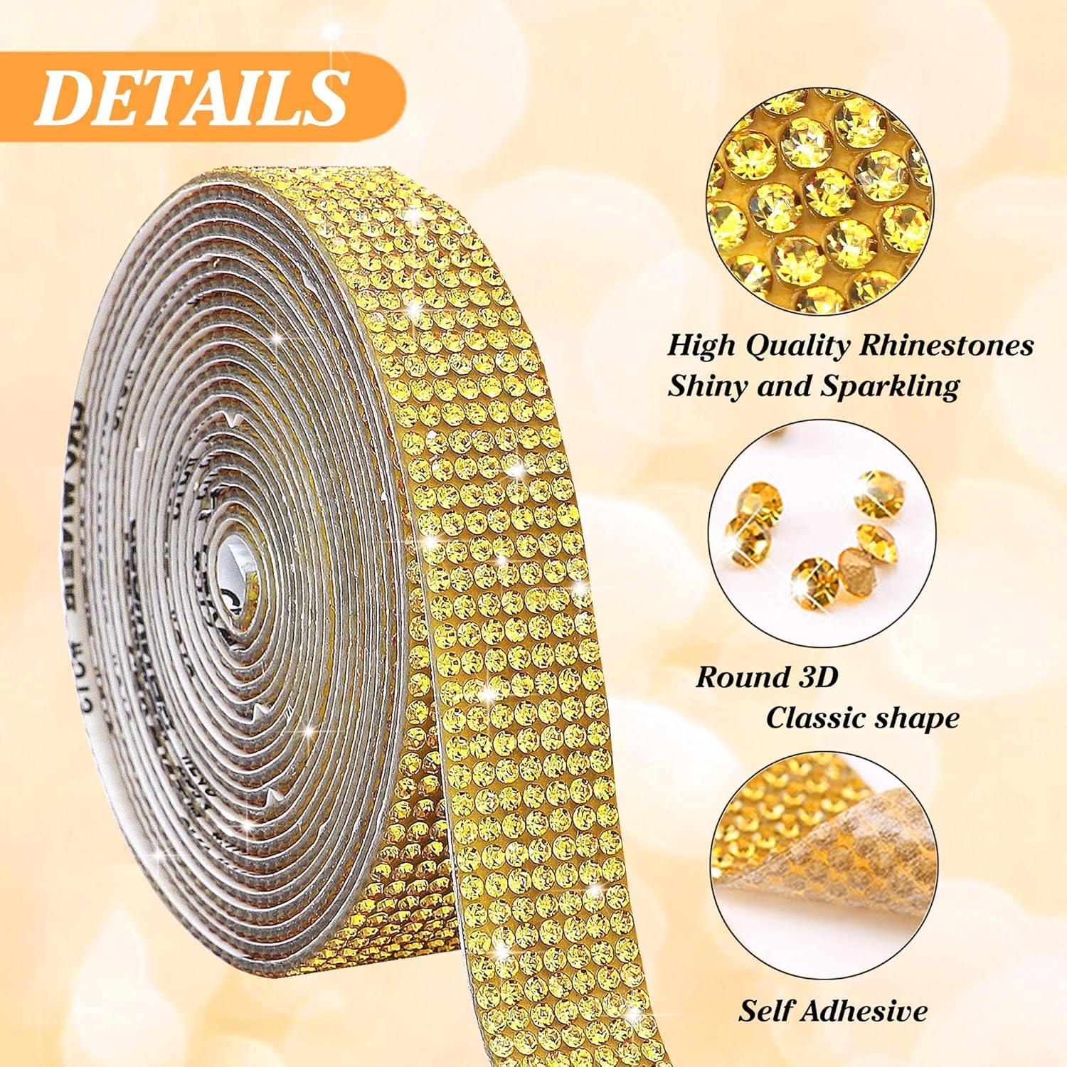 Cinta de Rhinestone Autoadhesiva JODEILIY 4 Yardas 2 mm Dorado