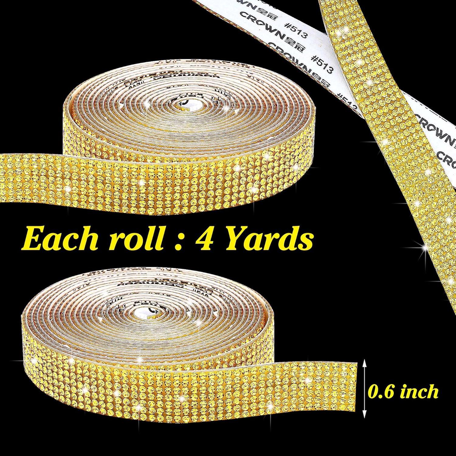 Cinta de Rhinestone Autoadhesiva JODEILIY 4 Yardas 2 mm Dorado