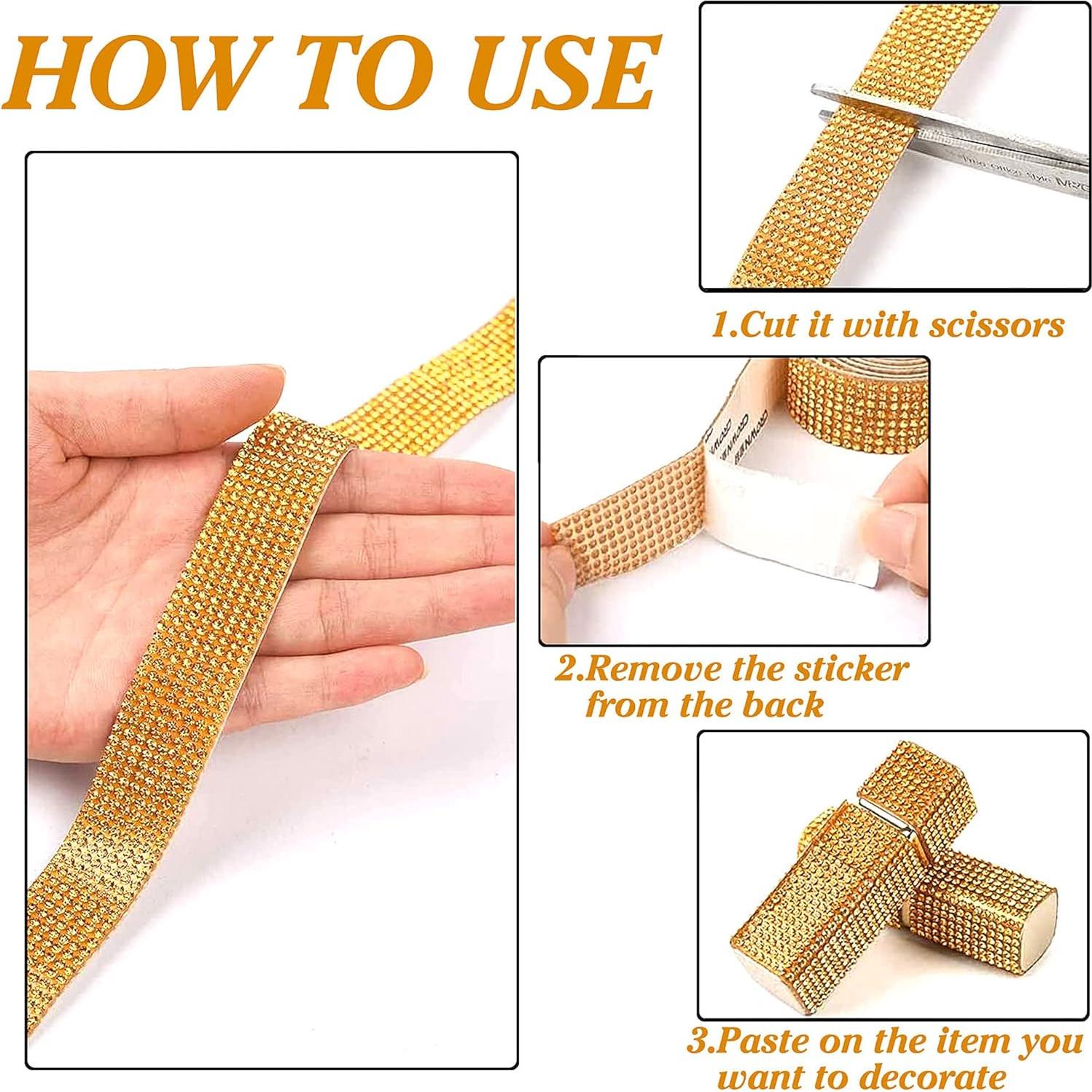 Cinta de Rhinestone Autoadhesiva JODEILIY 4 Yardas 2 mm Dorado