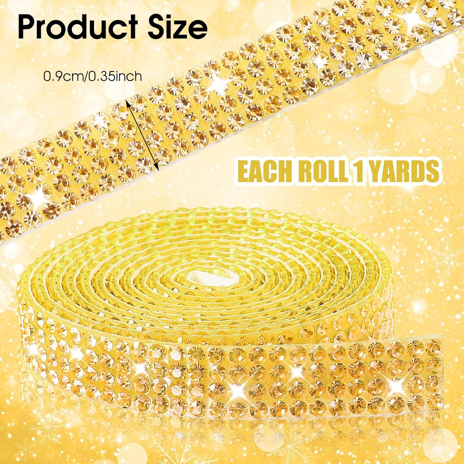 Cinta de Rhinestone Dorado Autoadhesiva Ymapinc 4 Rollos 90 cm