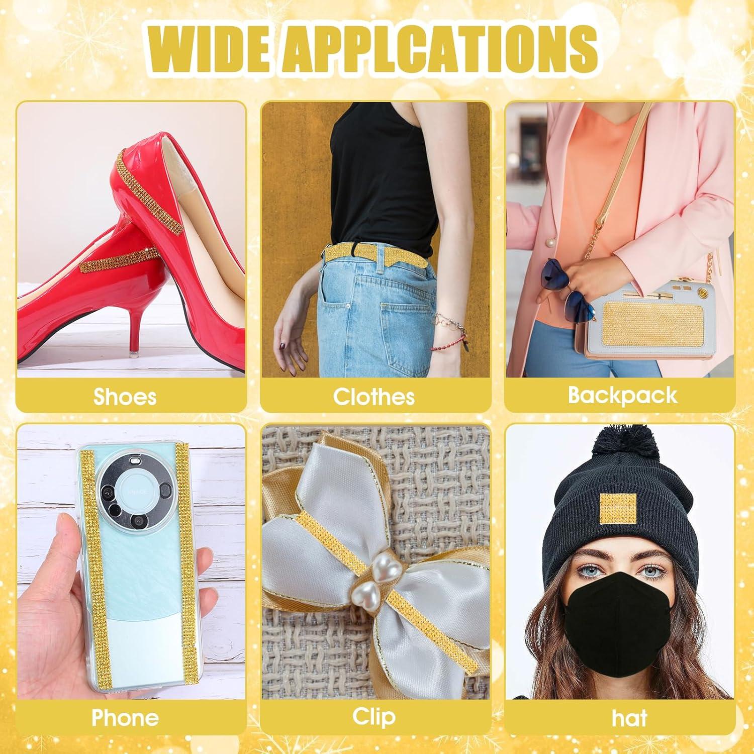 Cinta de Rhinestone Dorado Autoadhesiva Ymapinc 4 Rollos 90 cm