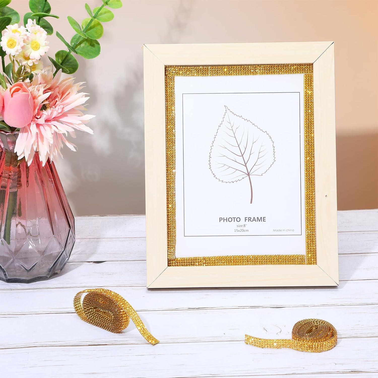 Cinta de Rhinestone Dorado Autoadhesiva Ymapinc 4 Rollos 90 cm