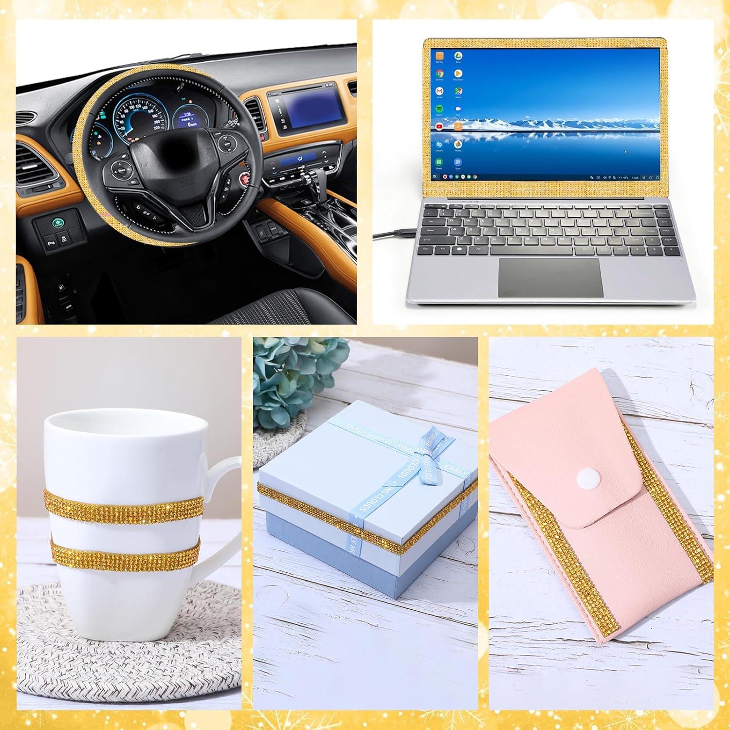 Cinta de Rhinestone Dorado Autoadhesiva Ymapinc 4 Rollos 90 cm