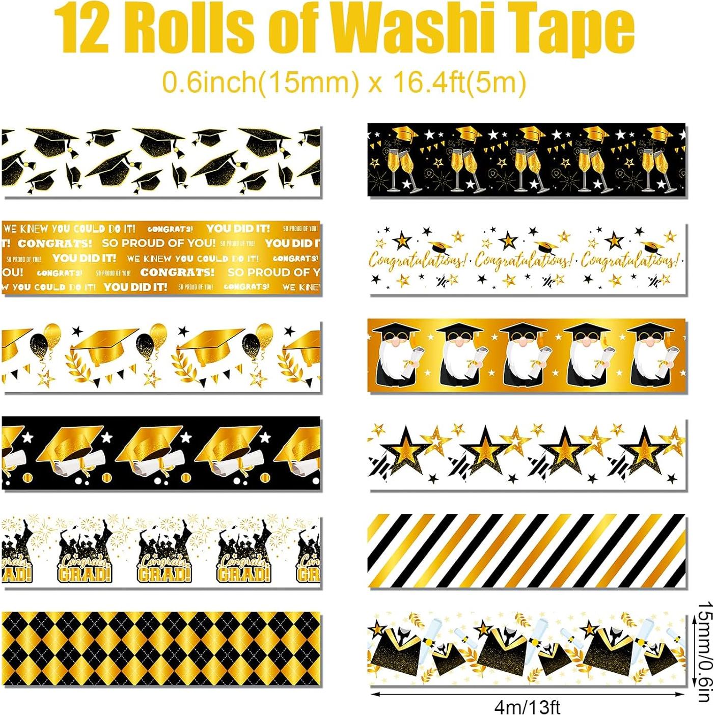 Juego de 12 Rollos de Cinta Washi de Graduación Resflyar 5m