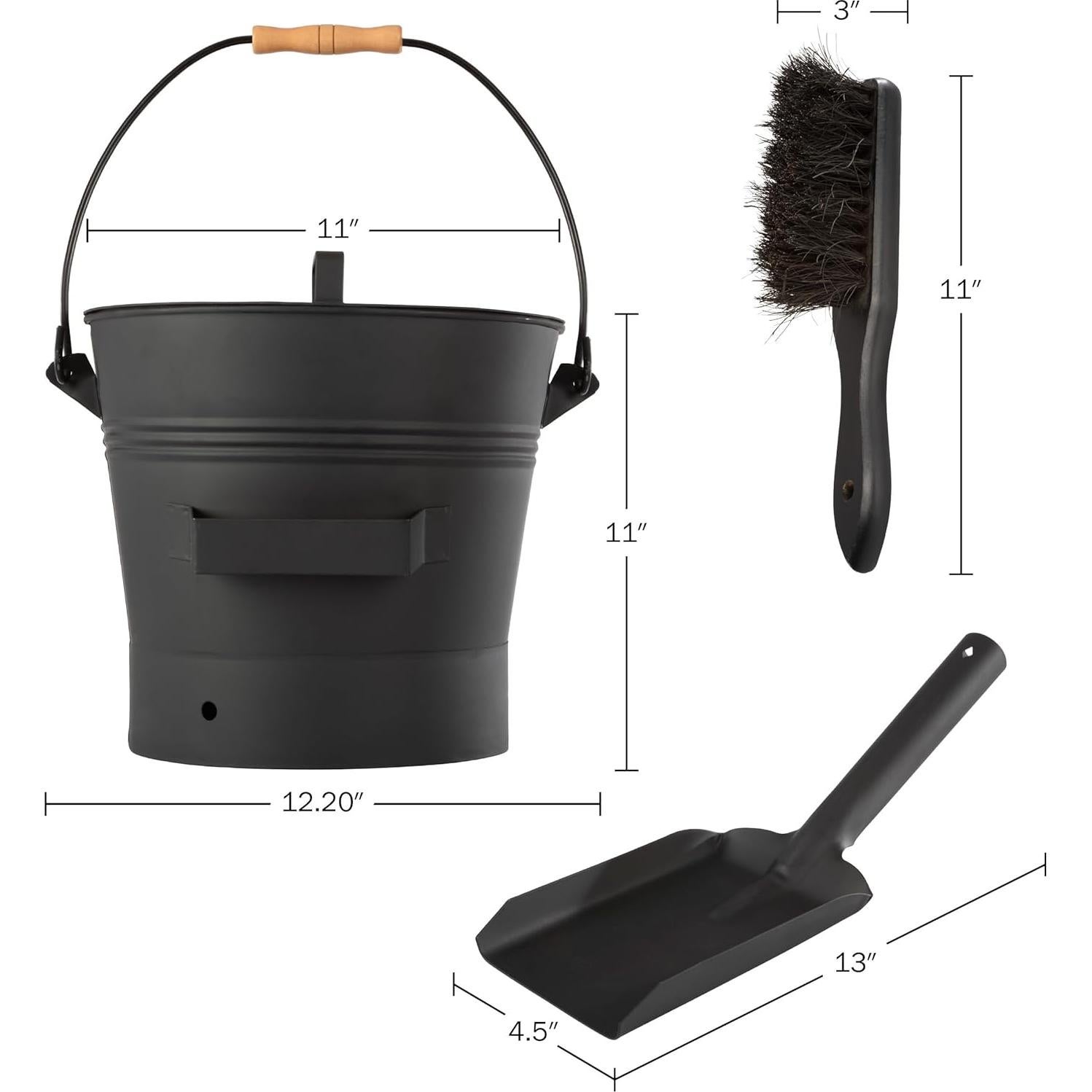 Cubo de Ceniza Pure Garden con Tapa y Herramientas para Chimenea