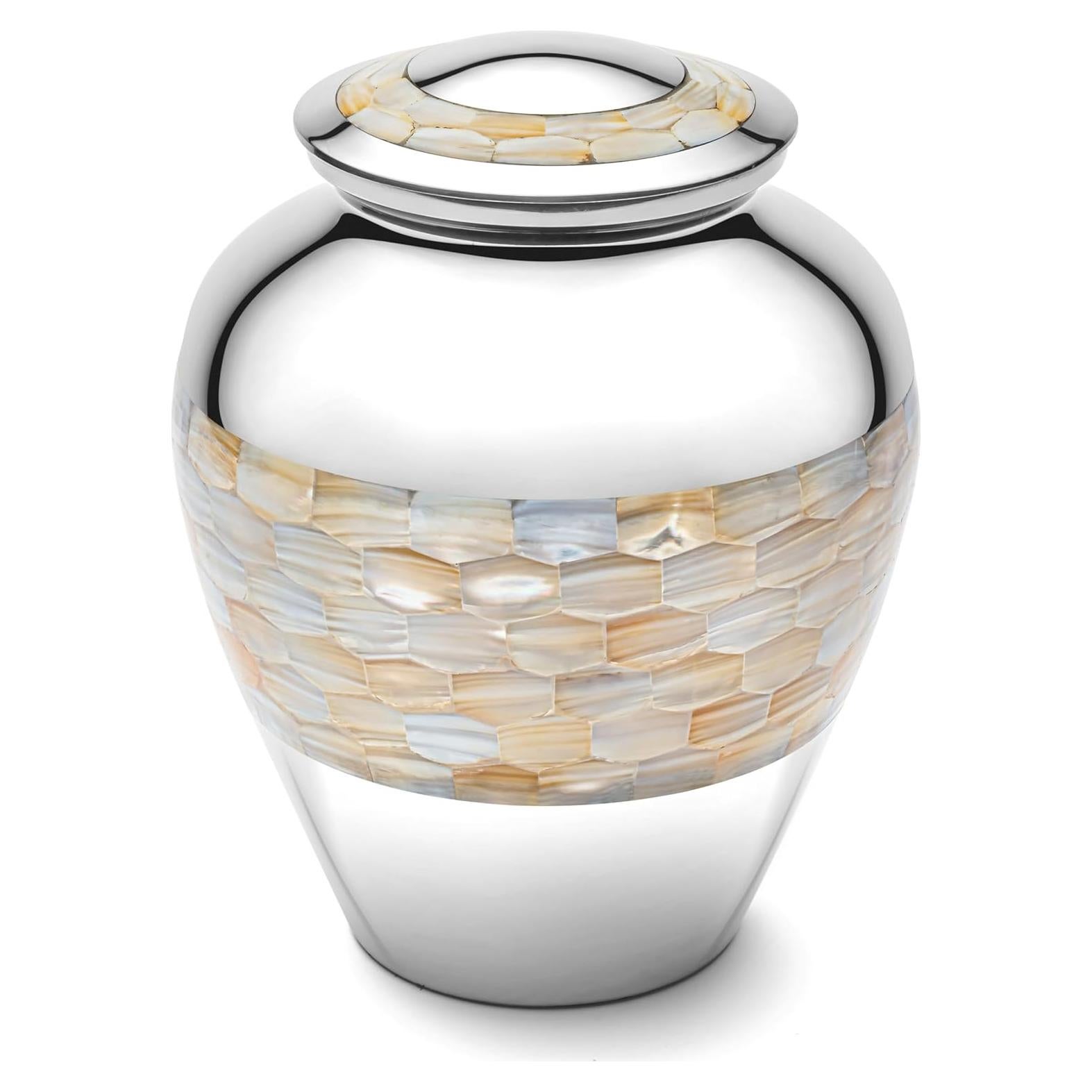 Urna de cremación grande SIMCS de madreperla plateada 22.86 cm