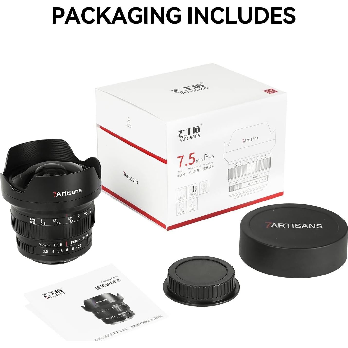 Lente Fisheye 7artisans 7.5mm F3.5 para DSLR Canon EF