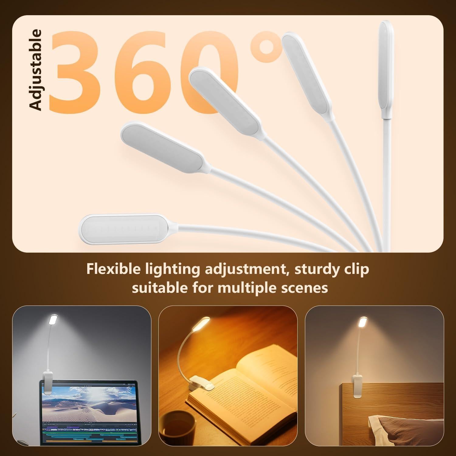 Luz de Lectura LED Recargable IOHFOI con Clip y 3 Modos