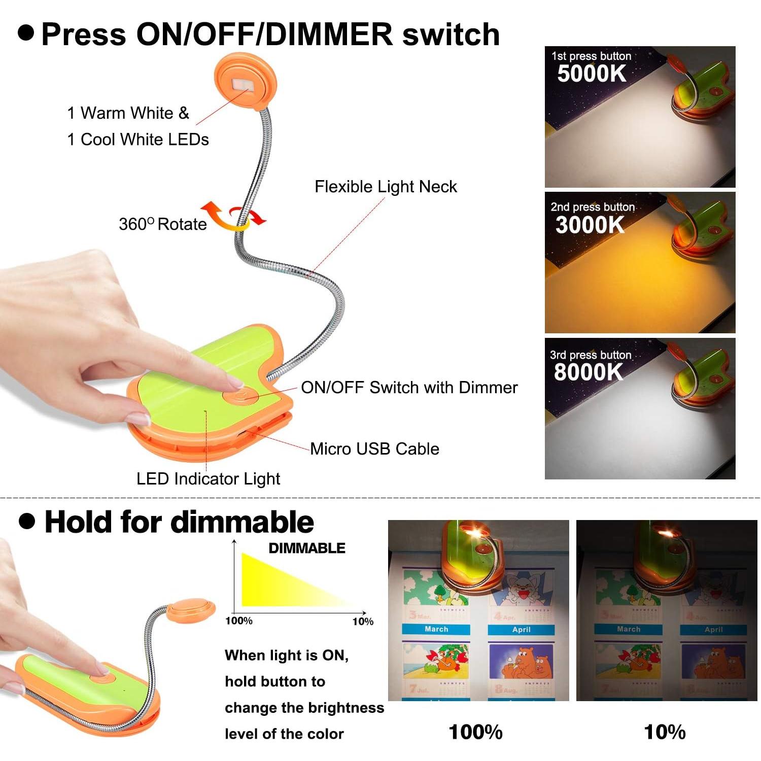 Luz de Lectura USB LUXSWAY Naranja, 3 Modos de Color Ajustables