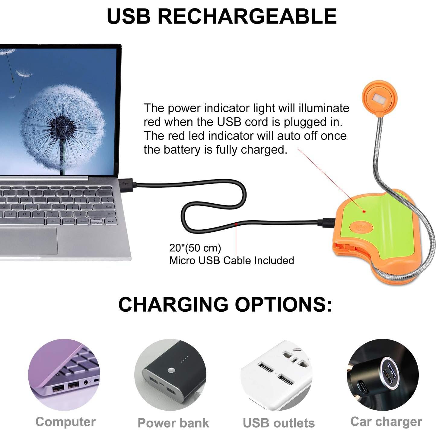 Luz de Lectura USB LUXSWAY Naranja, 3 Modos de Color Ajustables