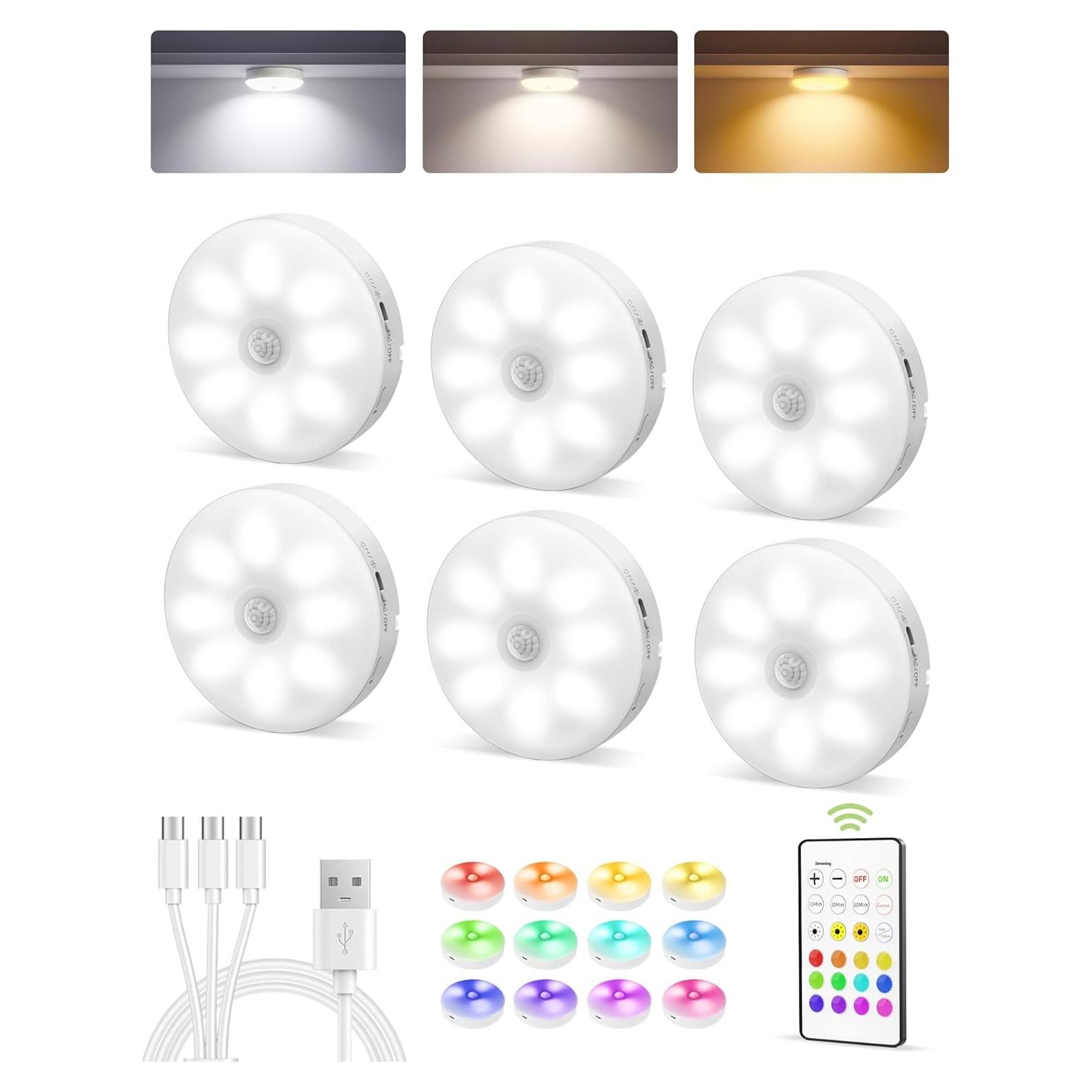 EZVALO 6 Luces Puck LED Recargables con Sensor y Control Remoto