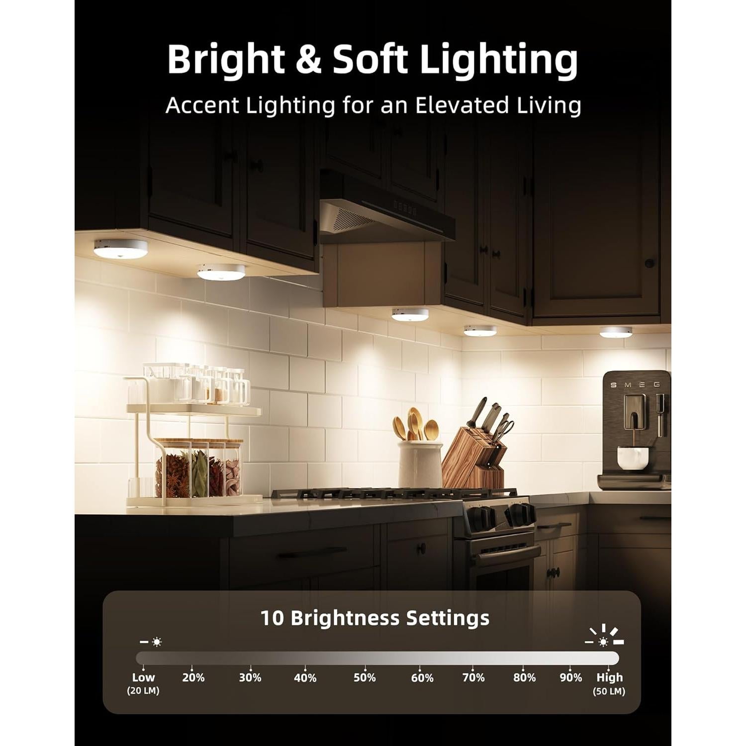 EZVALO 6 Luces Puck LED Recargables con Sensor y Control Remoto