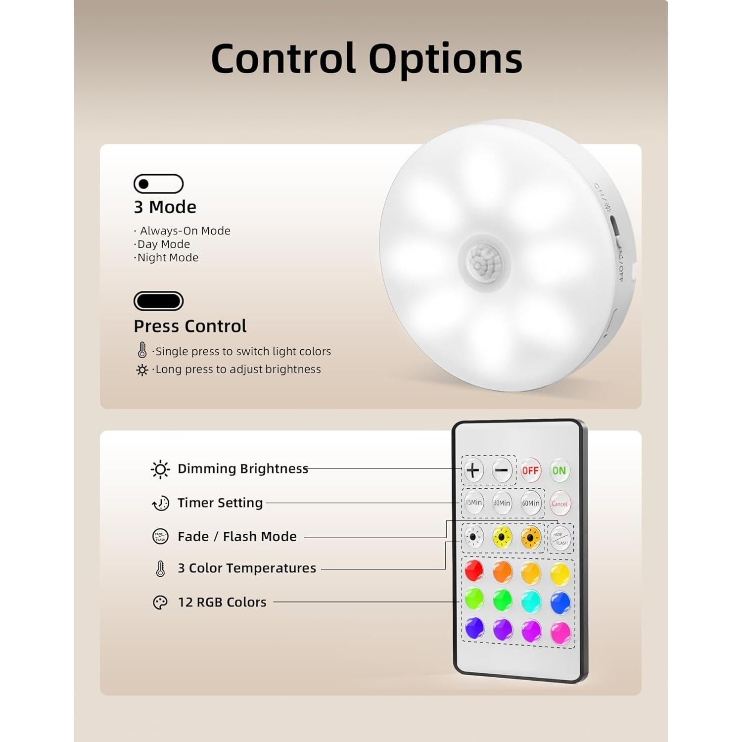 EZVALO 6 Luces Puck LED Recargables con Sensor y Control Remoto
