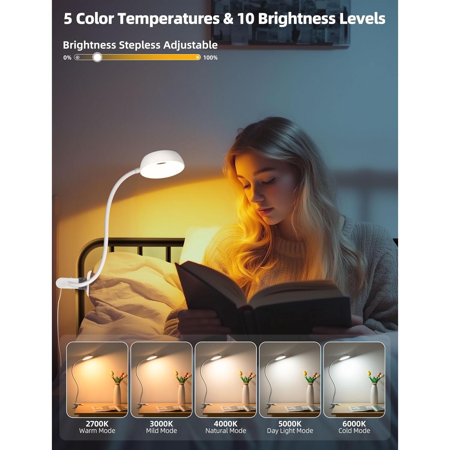 Lámpara de Clip LiFMIRA LED 5 Modos 10 Niveles Regulable Blanca