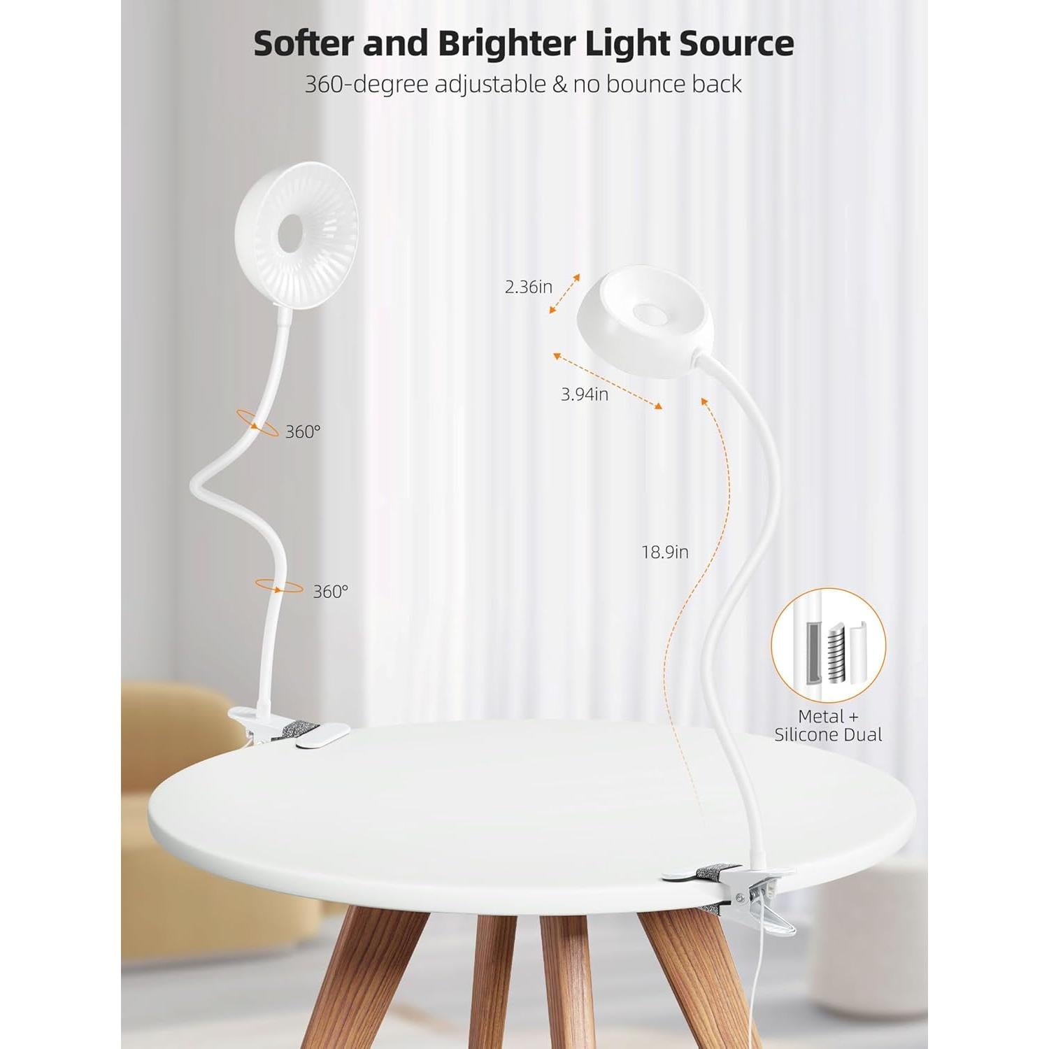 Lámpara de Clip LiFMIRA LED 5 Modos 10 Niveles Regulable Blanca