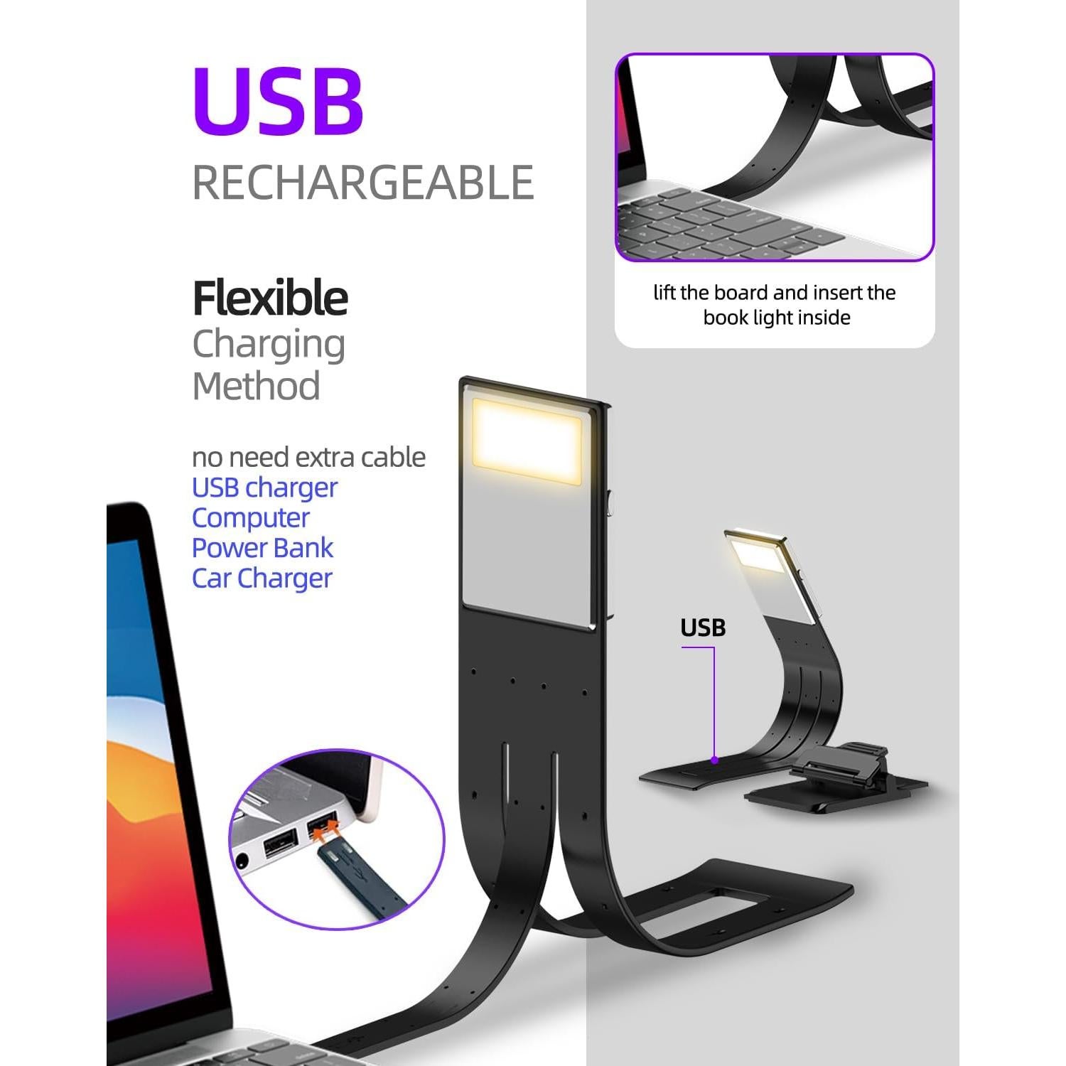 Marcador de Libro con Luz LED QDPKPI, 3 Temperaturas, Negro