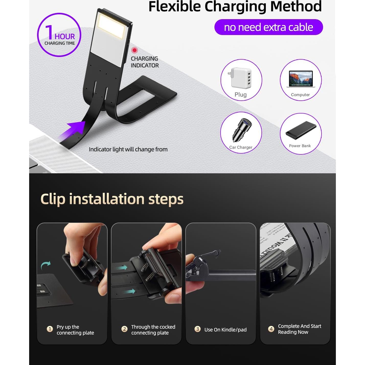 Marcador de Libro con Luz LED QDPKPI, 3 Temperaturas, Negro