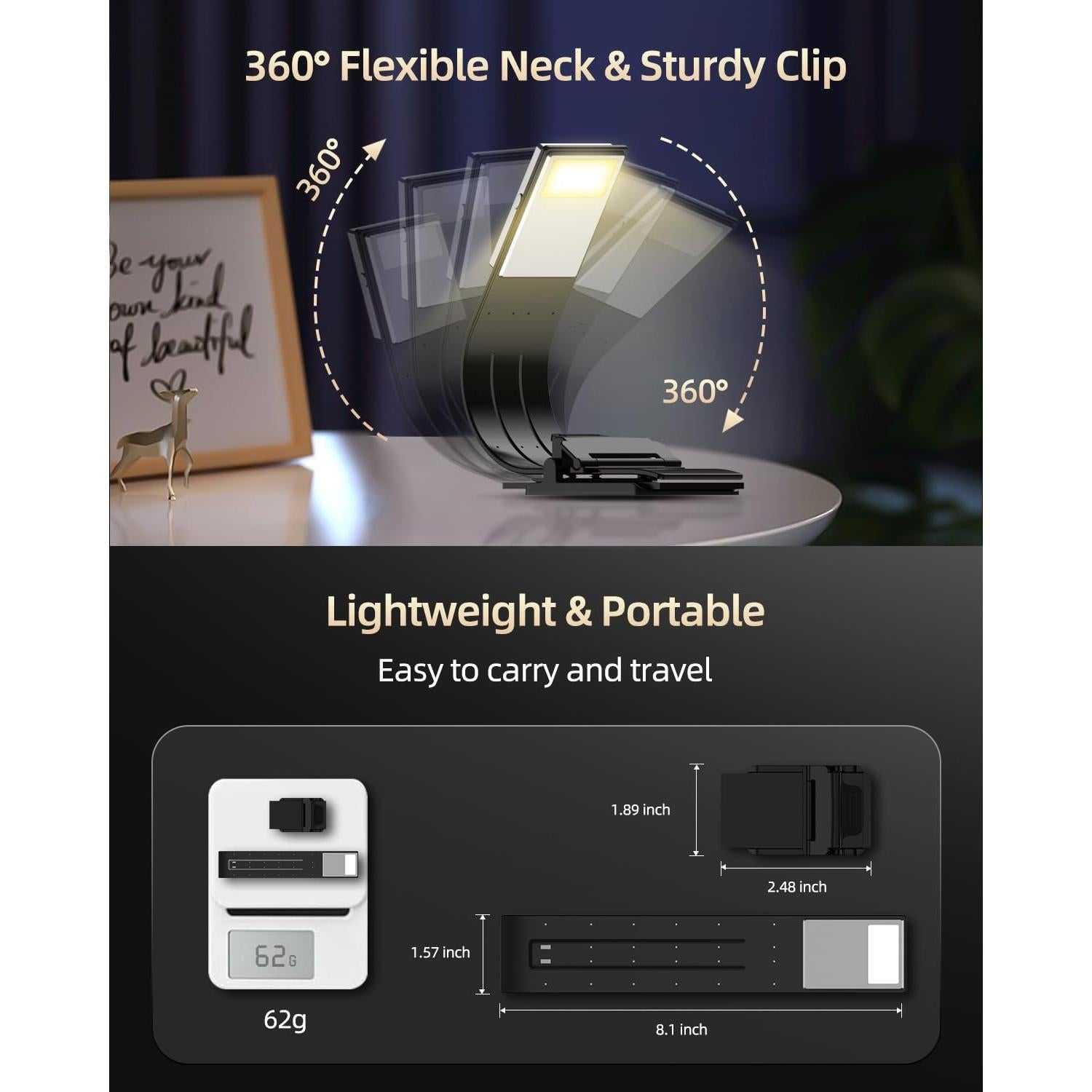 Marcador de Libro con Luz LED QDPKPI, 3 Temperaturas, Negro