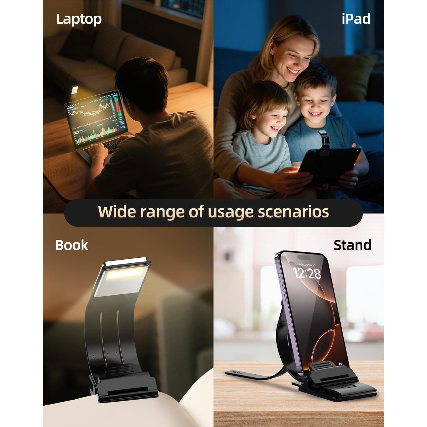 Marcador de Libro con Luz LED QDPKPI, 3 Temperaturas, Negro