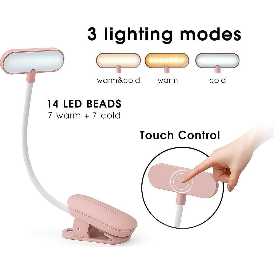 Luz de Libro Recargable Elampros BK01 - 3 Temperaturas, Clip Flexible