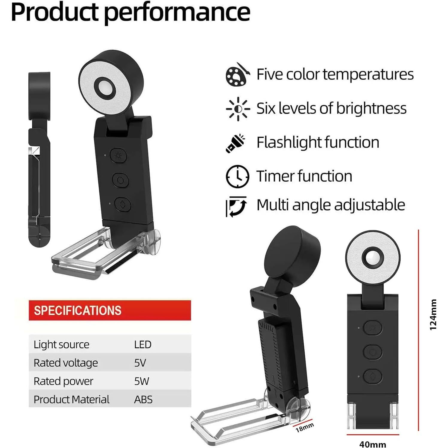 Luz de lectura recargable Thclmdse LED USB 5 colores 6 brillos
