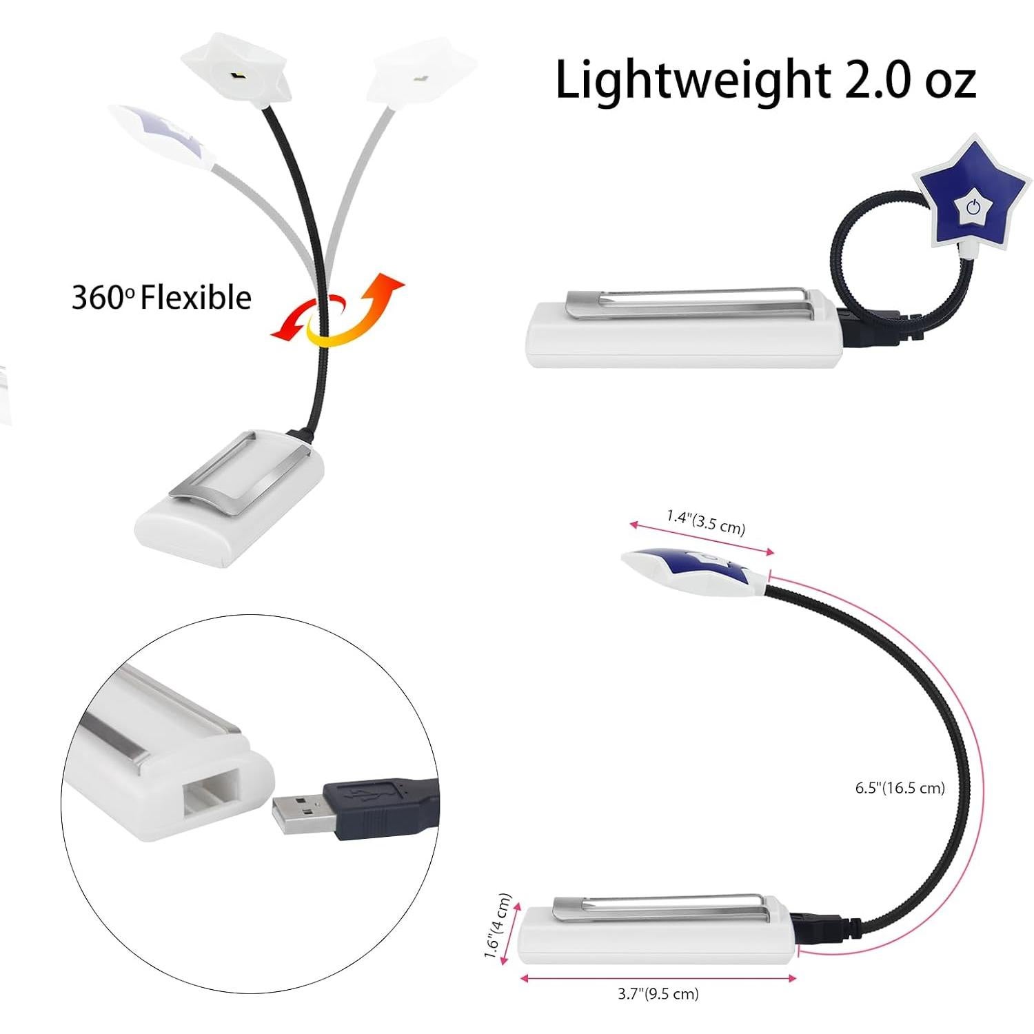 Luz de Lectura LED LUXSWAY 2 Paquete, Cuidado Ocular, USB/Batería