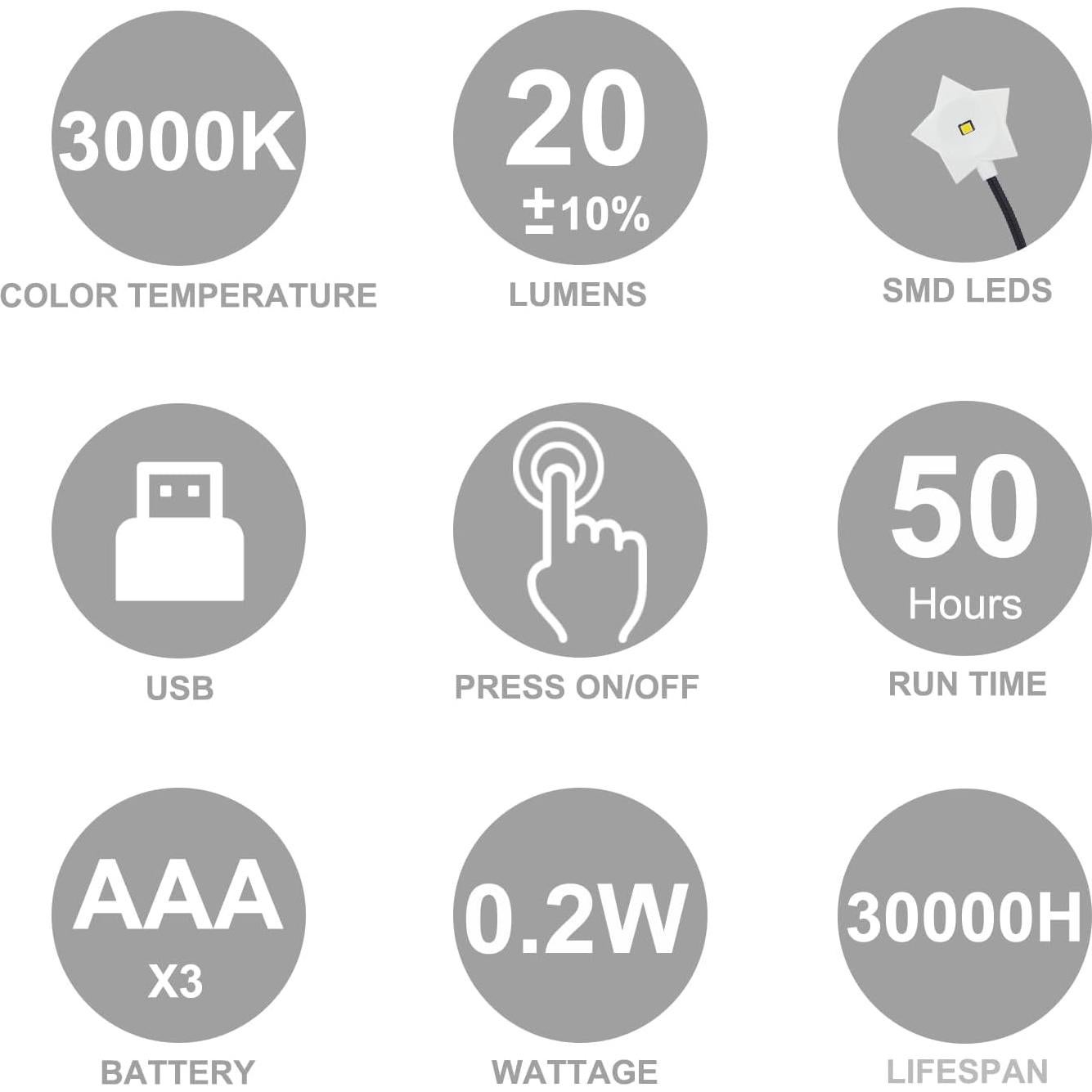 Luz de Lectura LED LUXSWAY 2 Paquete, Cuidado Ocular, USB/Batería